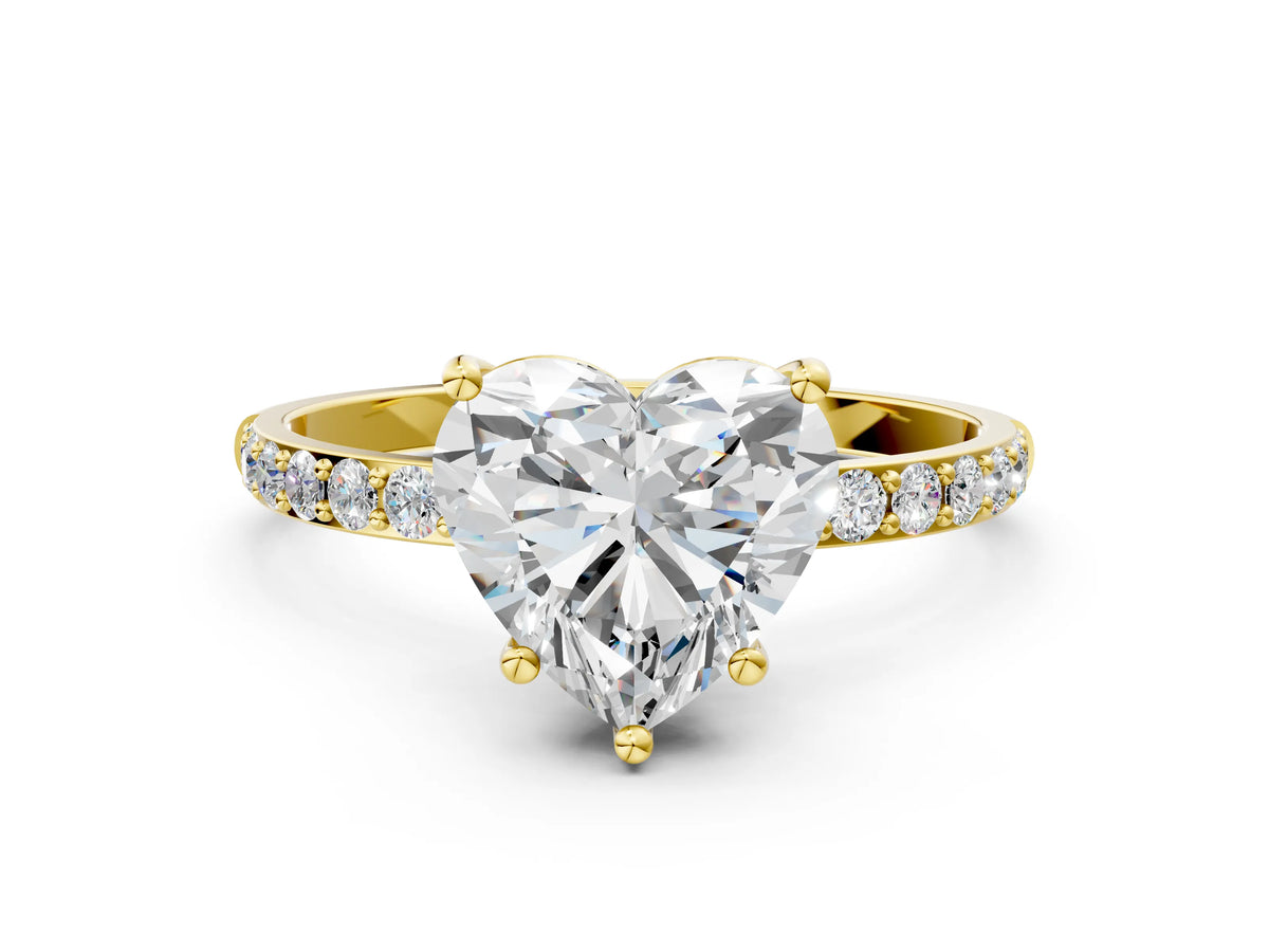 Heart Cut Diamond Pavé Band Solitaire Ring in Yellow gold with Round Accents_24