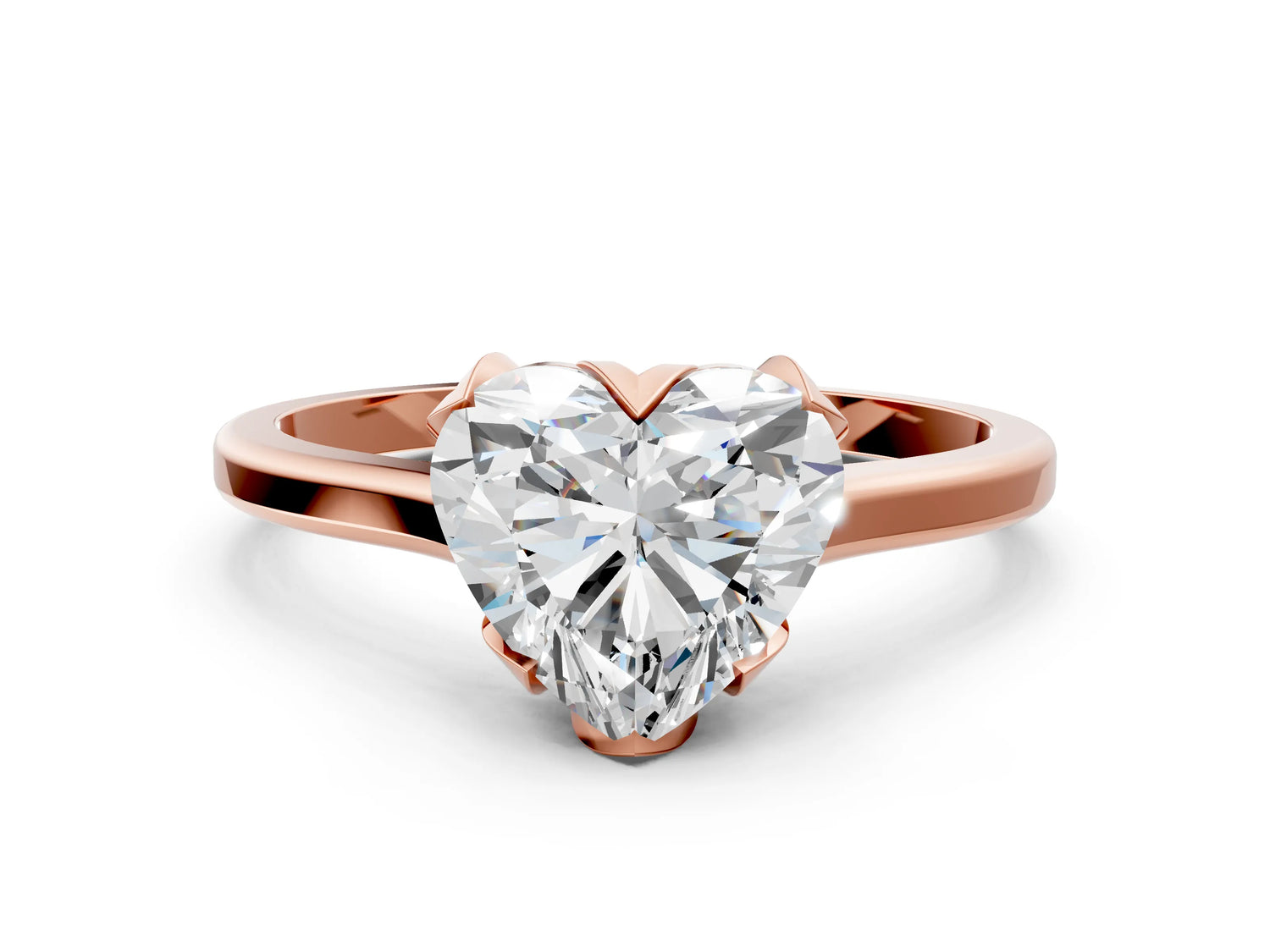 Heart Cut Diamond Solitaire Ring in Rose gold with Flower Prong Setting_18