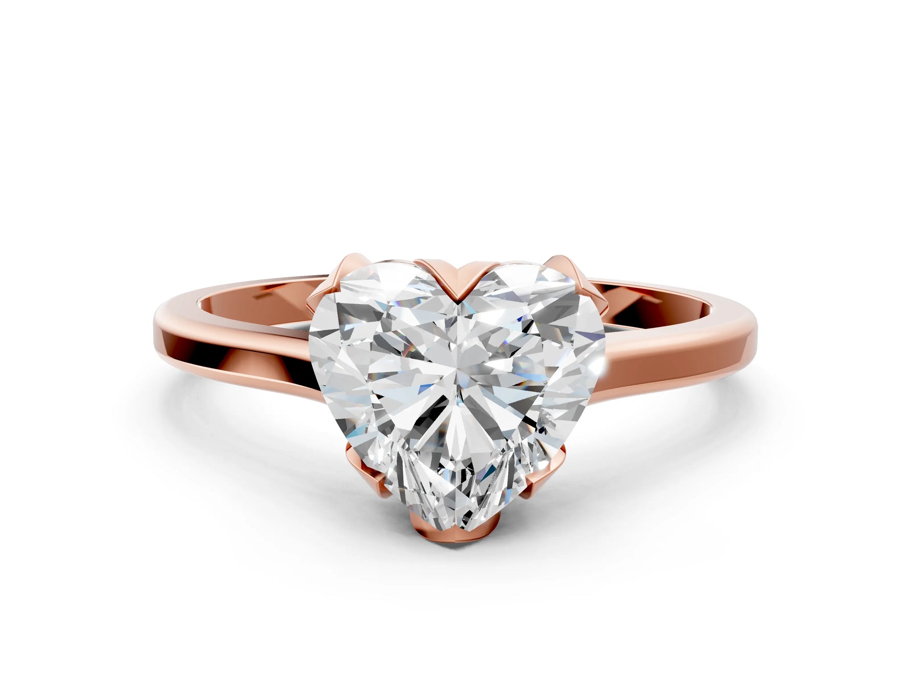 Heart Cut Diamond Solitaire Ring in Rose gold with Flower Prong Setting_18