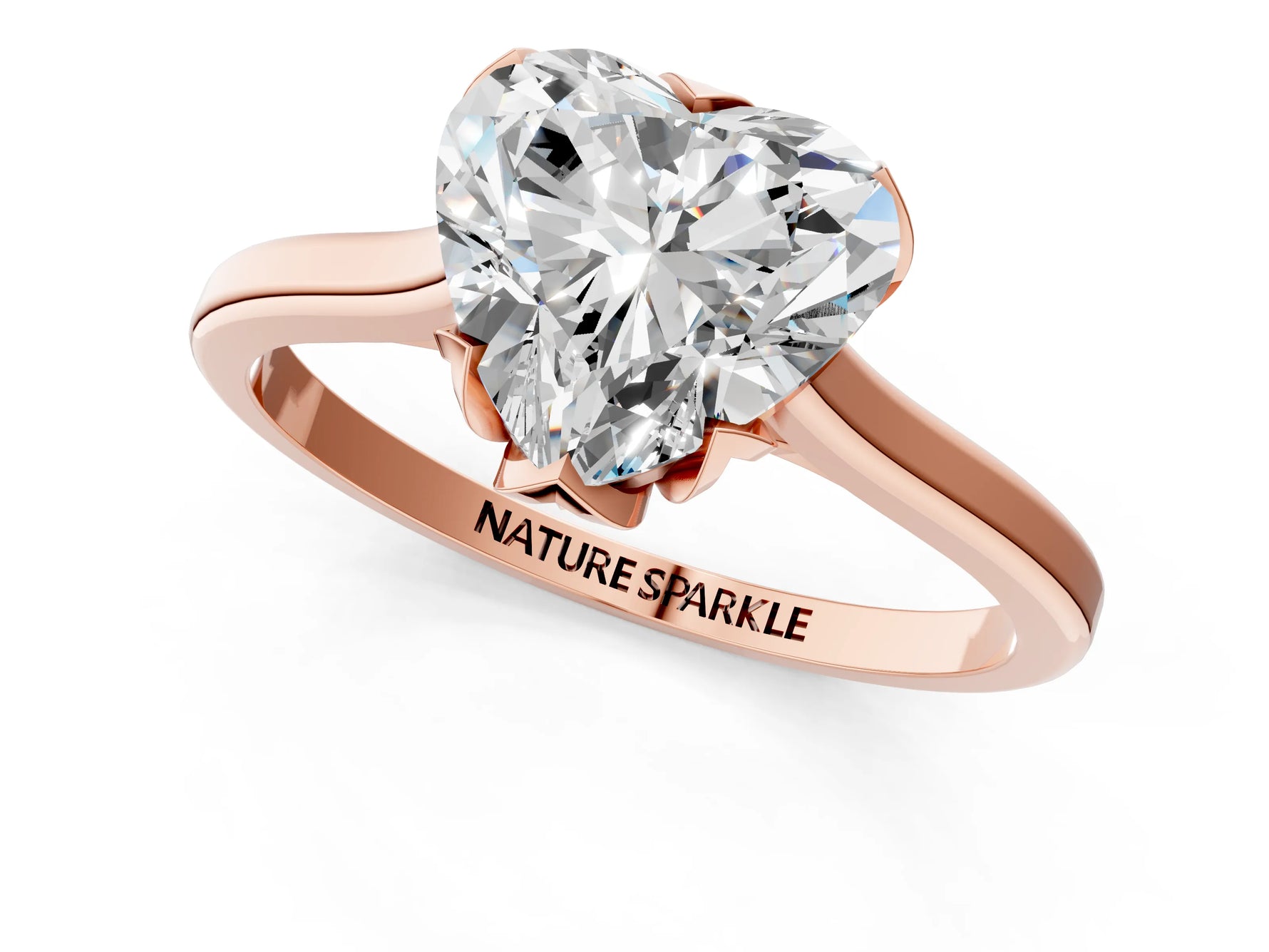 Heart Cut Diamond Solitaire Ring in Rose gold with Flower Prong Setting_19
