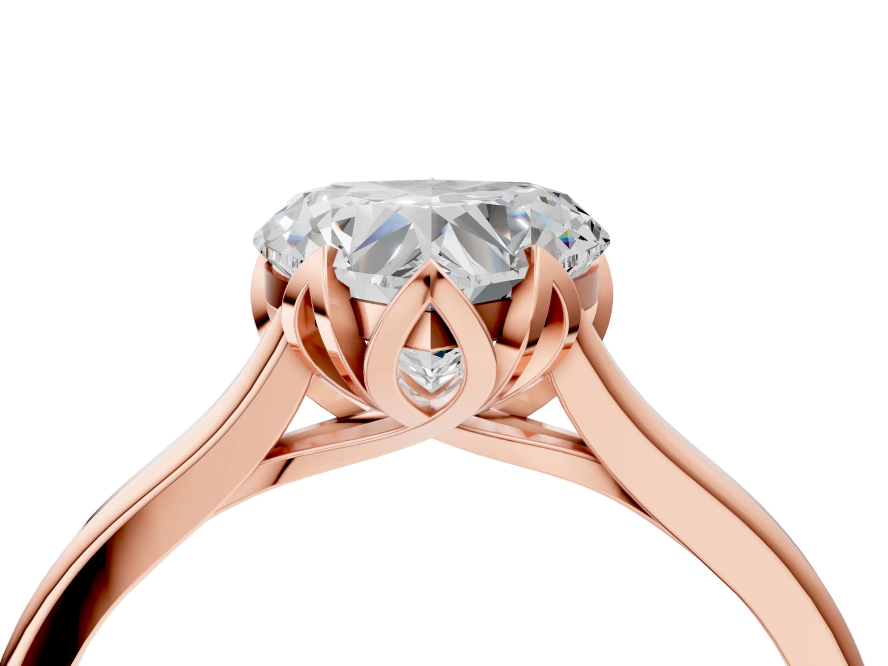 Heart Cut Diamond Solitaire Ring in Rose gold with Flower Prong Setting_22