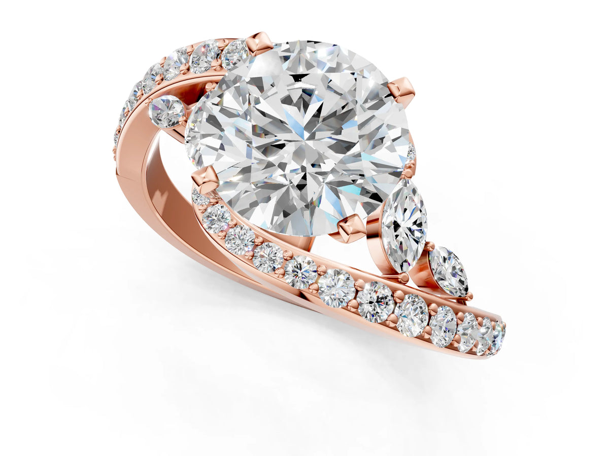 Heart Cut Diamond Solitaire Ring in Rose gold with Pavé Twist Band and Prong Setting_1