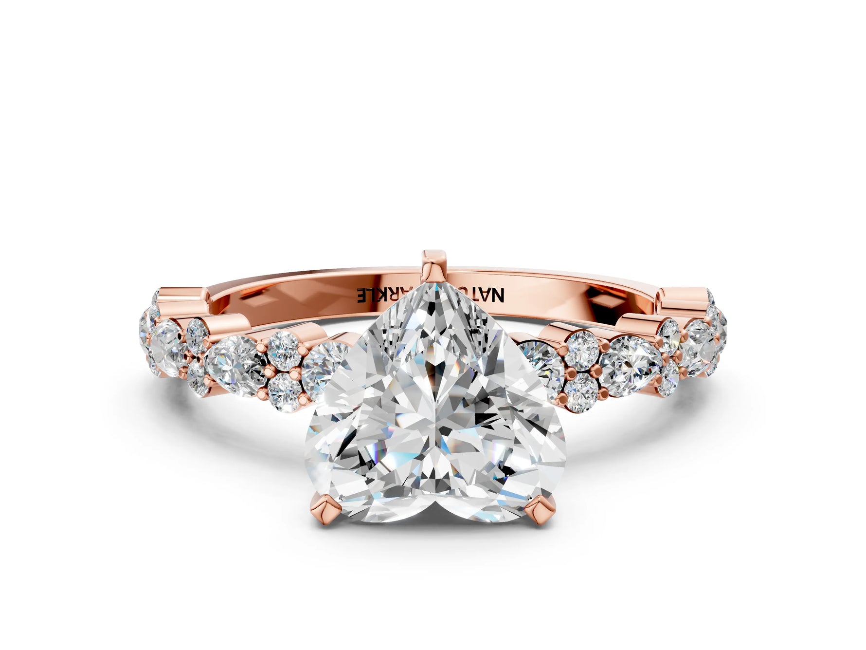 Heart Cut Diamond Solitaire Ring in Rose gold with Pear and Round Cluster Band_12