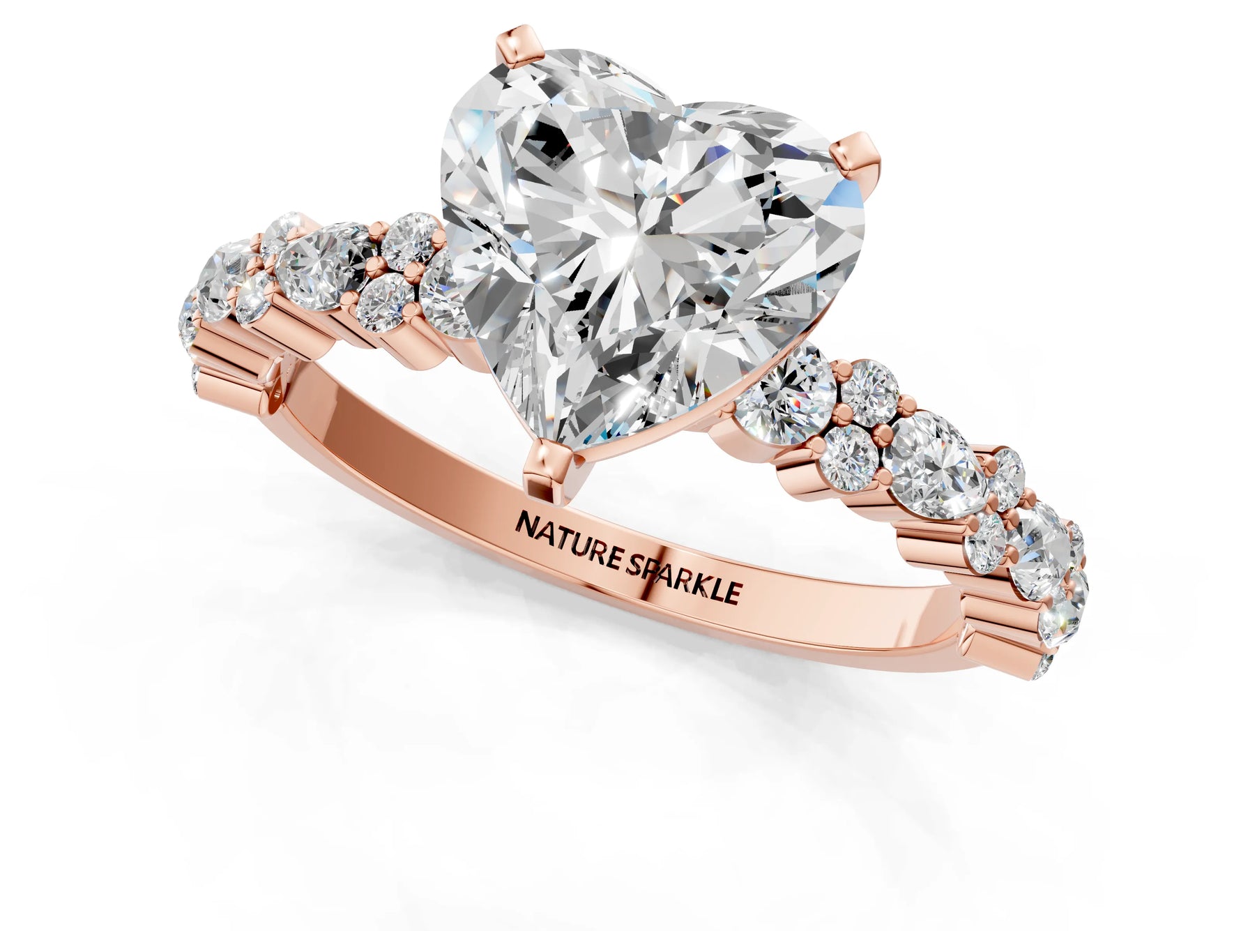 Heart Cut Diamond Solitaire Ring in Rose gold with Pear and Round Cluster Band_13