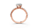 Heart Cut Diamond Solitaire Ring in Rose gold with Pear and Round Cluster Band_15
