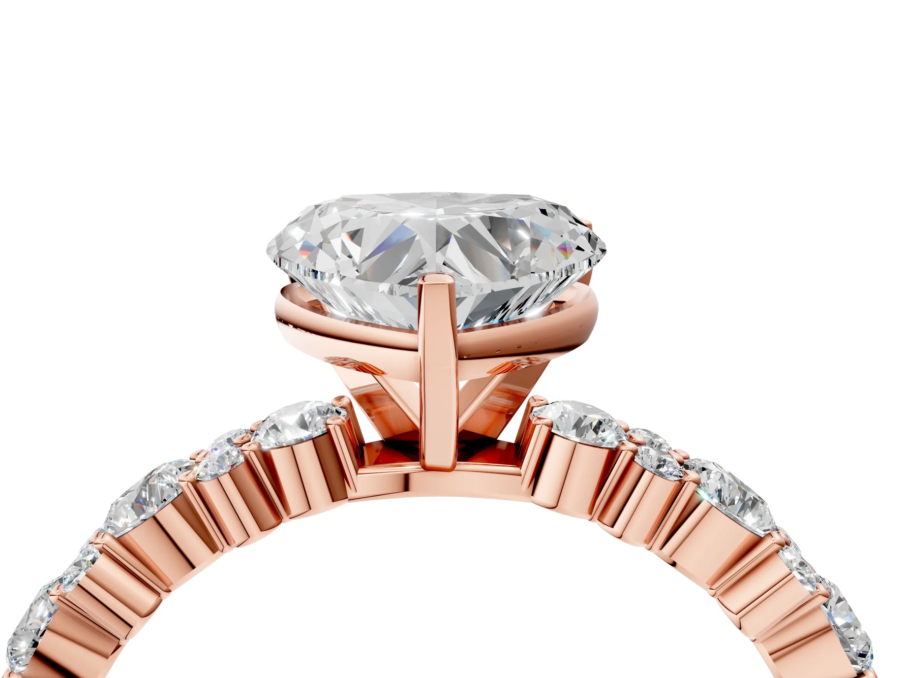Heart Cut Diamond Solitaire Ring in Rose gold with Pear and Round Cluster Band_16