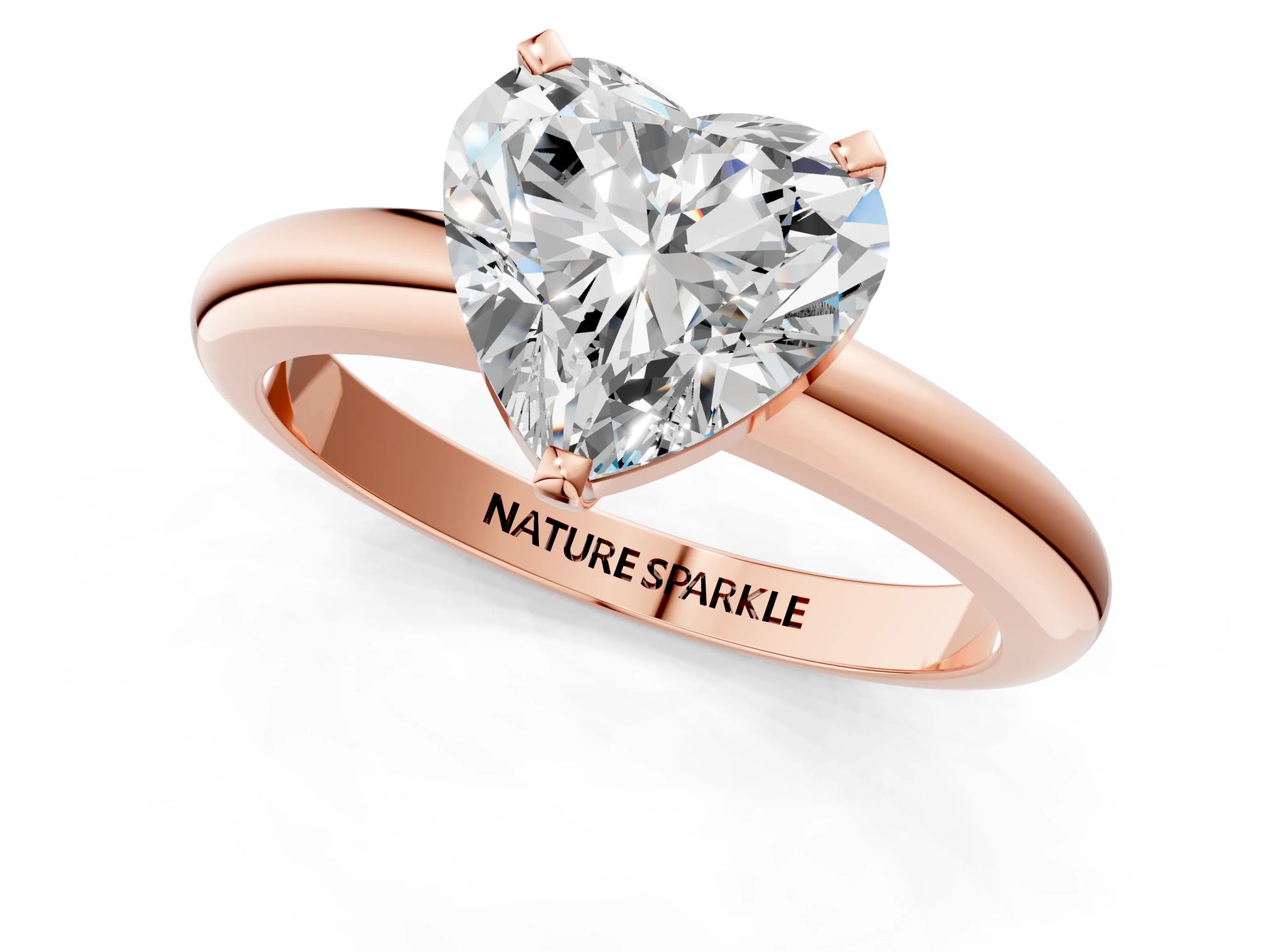Heart Cut Diamond Solitaire Ring in Rose gold with Prong Setting and Rounded Band_19