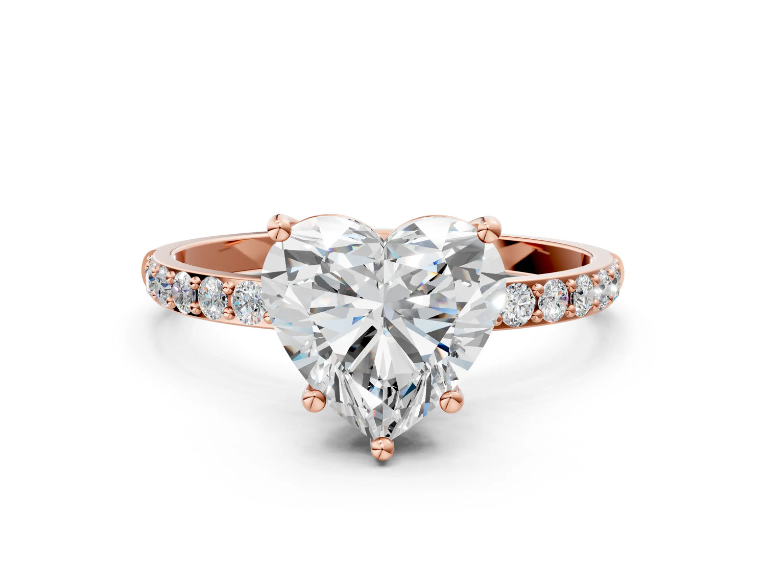 Heart Cut Diamond Solitaire Ring in Rose gold with Round Pavé Band_30