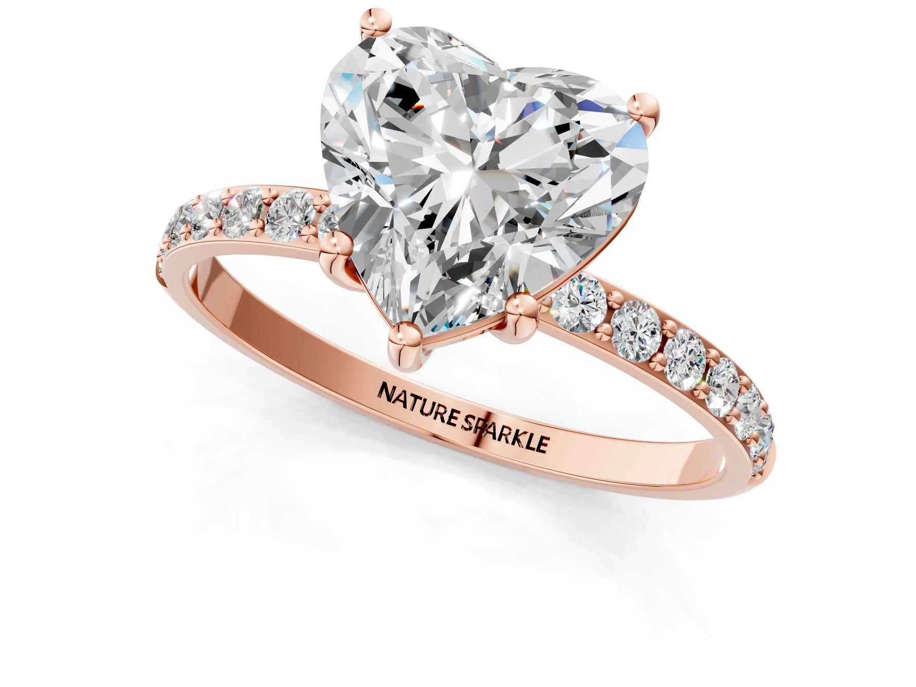 Heart Cut Diamond Solitaire Ring in Rose gold with Round Pavé Band_31