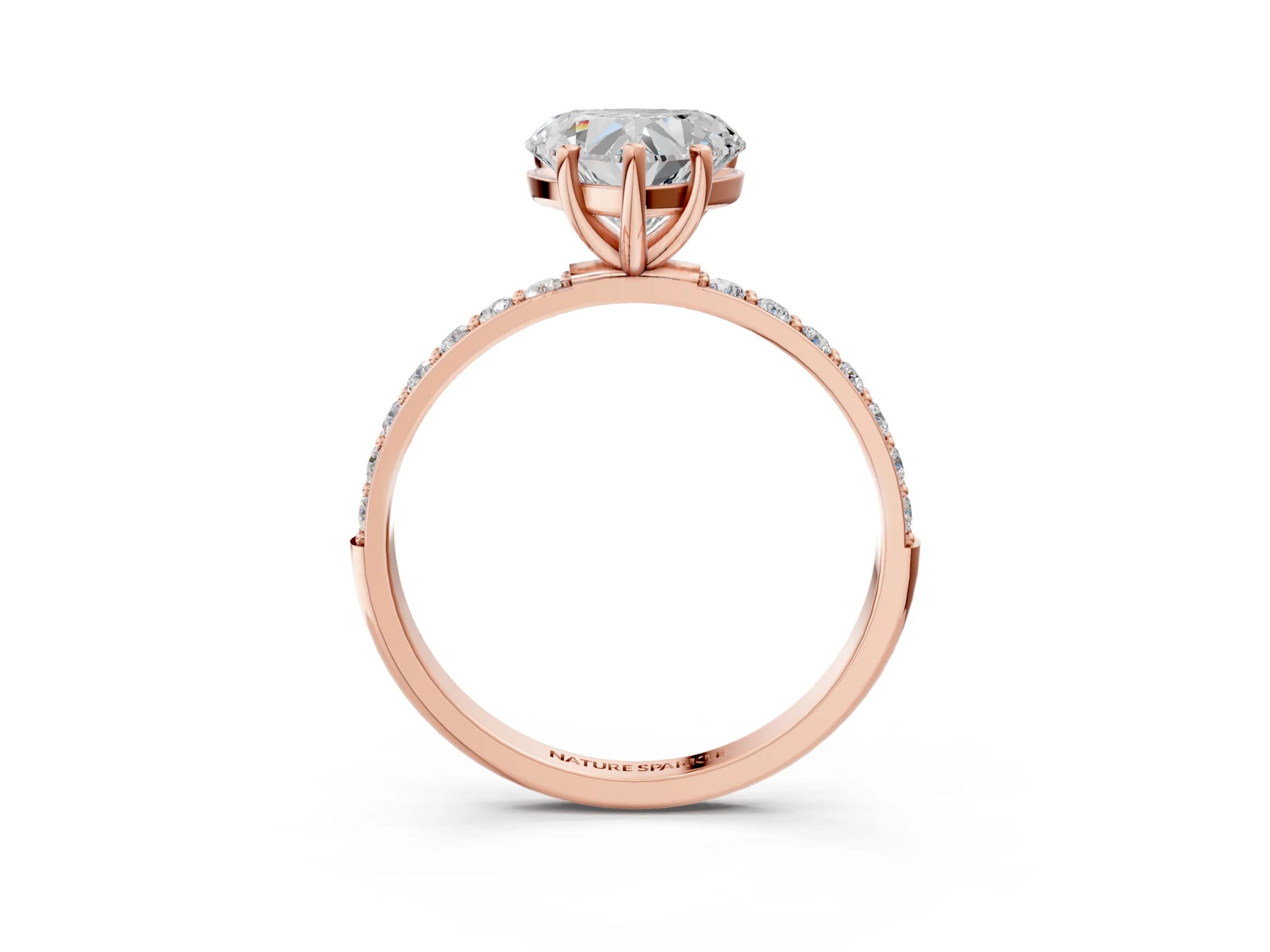 Heart Cut Diamond Solitaire Ring in Rose gold with Round Pavé Band_33