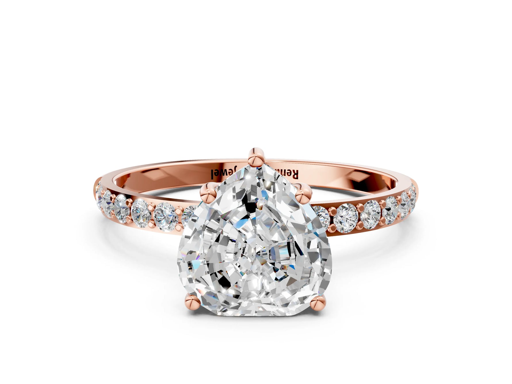 Heart Cut Diamond Solitaire Ring in Rose gold with Round Pavé Band_6