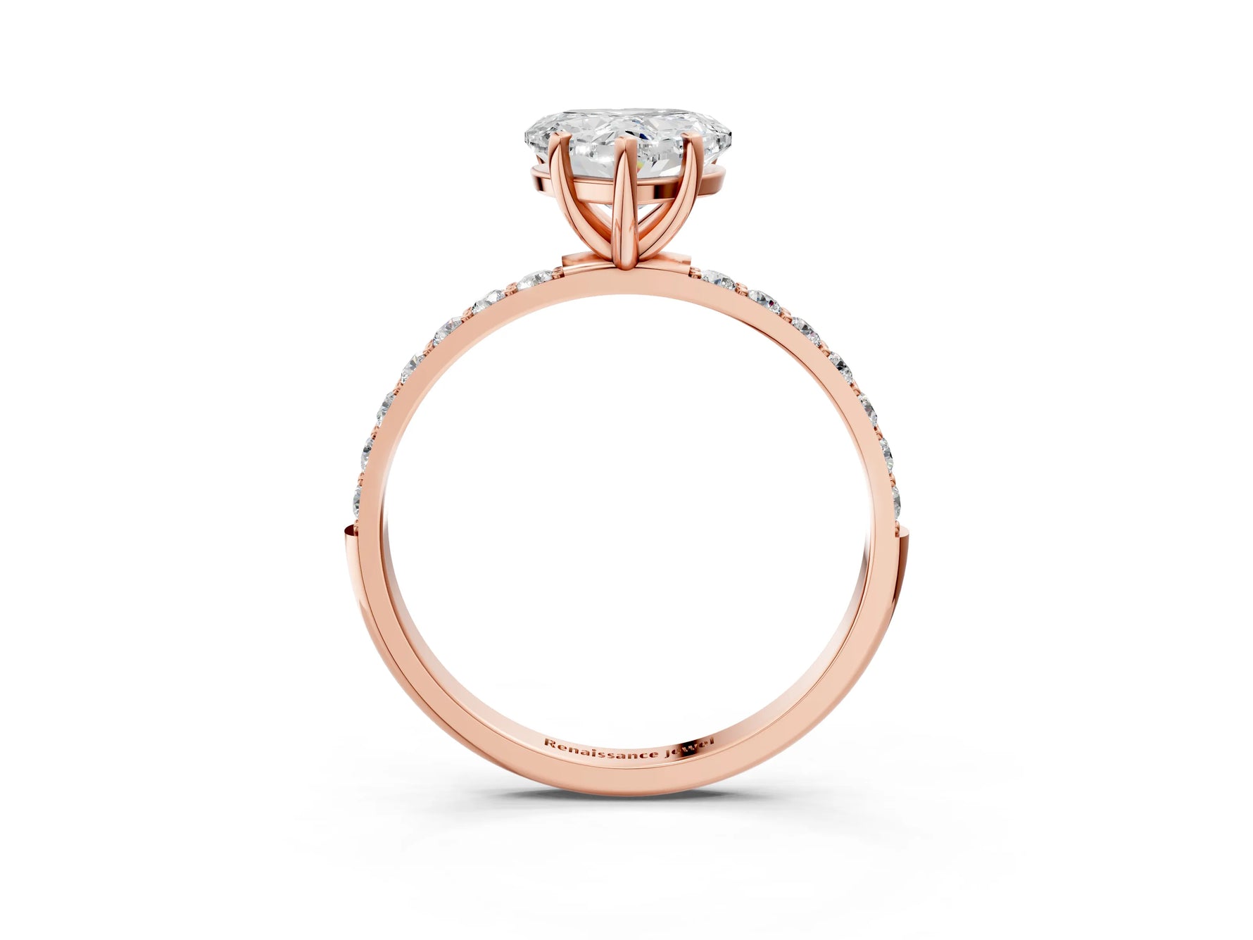 Heart Cut Diamond Solitaire Ring in Rose gold with Round Pavé Band_9