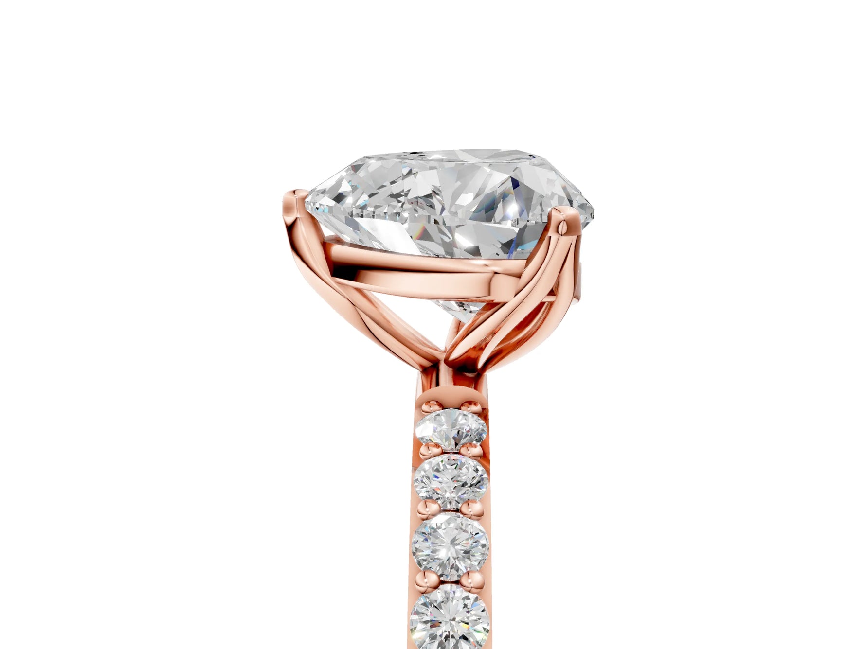 Heart Cut Diamond Solitaire Ring in Rose gold with Round Shared Prong Pavé Band_23