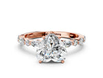 Heart Cut Diamond Solitaire Ring in Rose gold with Shared Prong Marquise and Round Side Stones_12