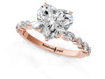 Heart Cut Diamond Solitaire Ring in Rose gold with Shared Prong Marquise and Round Side Stones_13