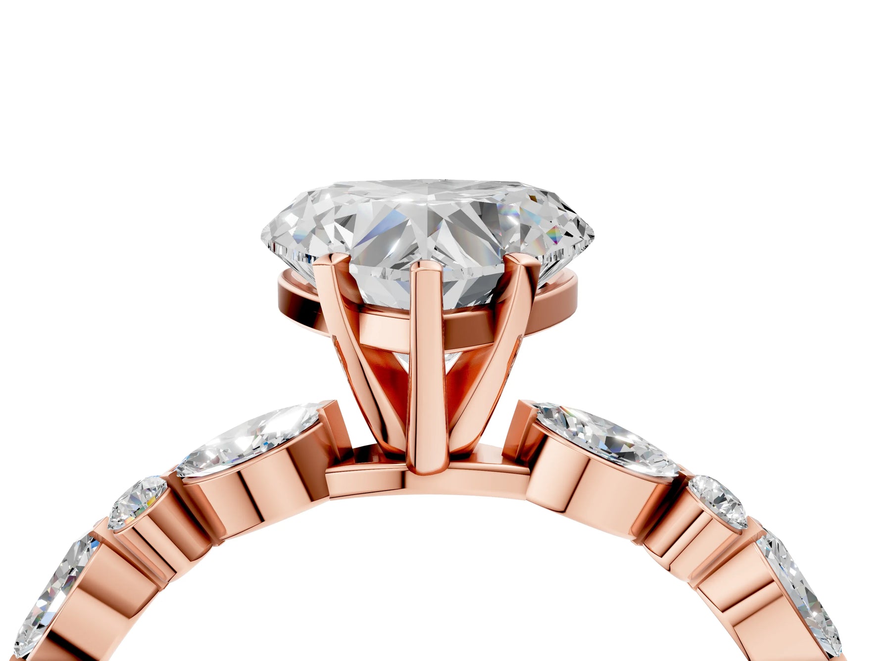 Heart Cut Diamond Solitaire Ring in Rose gold with Shared Prong Marquise and Round Side Stones_40