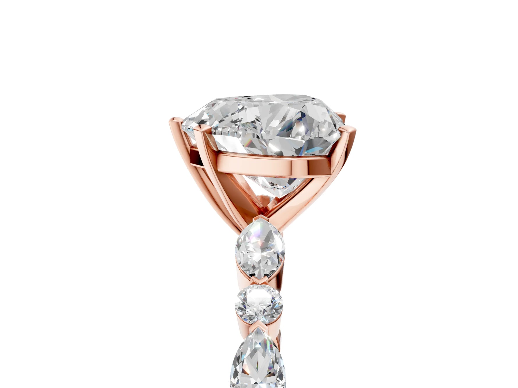Heart Cut Diamond Solitaire Ring in Rose gold with Shared Prong Marquise and Round Side Stones_41