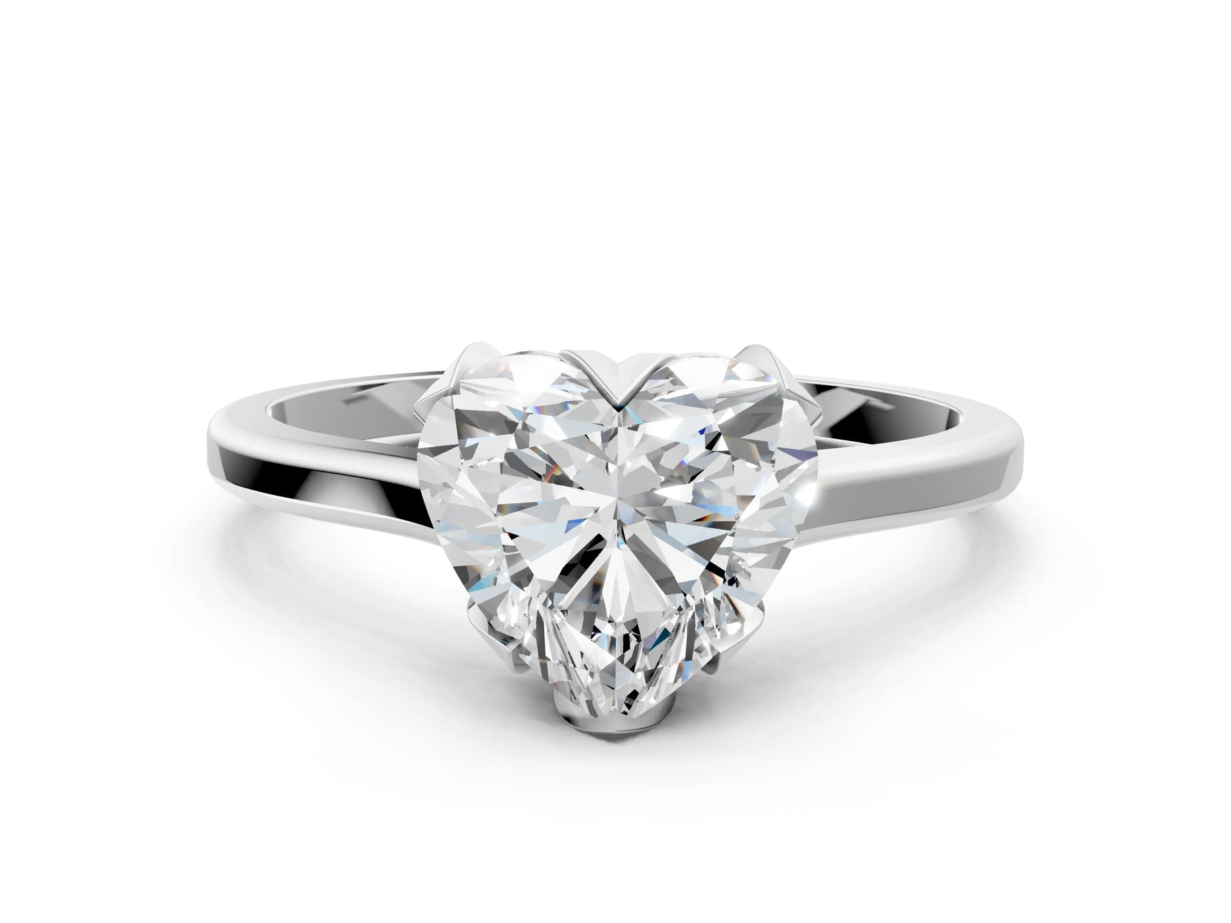 Heart Cut Diamond Solitaire Ring in White gold with Flower Prong Setting_6