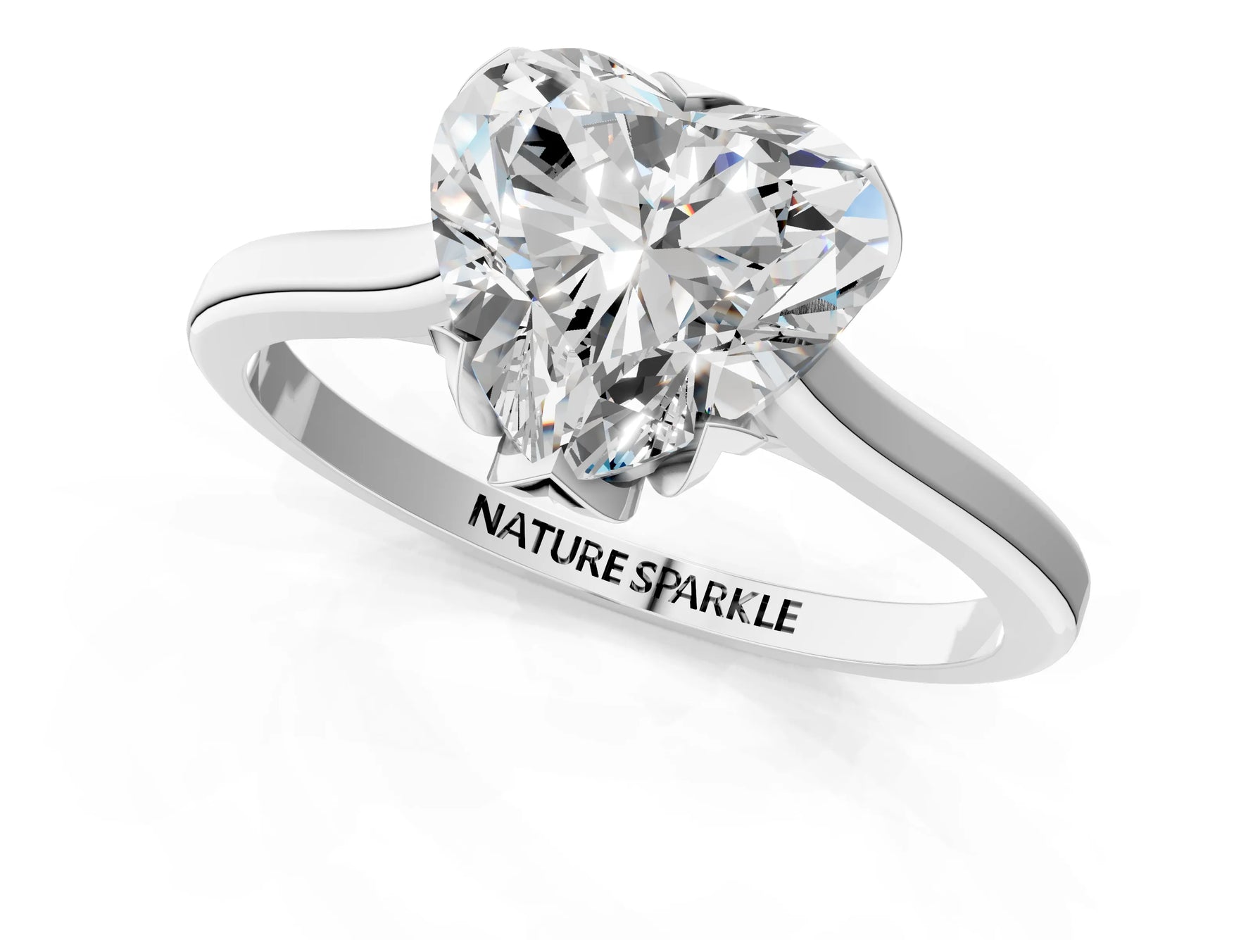 Heart Cut Diamond Solitaire Ring in White gold with Flower Prong Setting_7