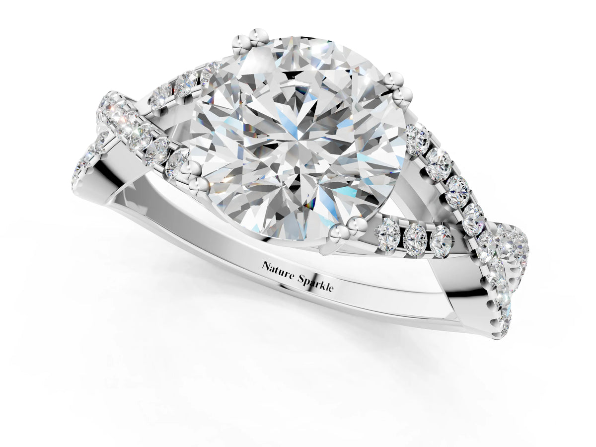 Heart Cut Diamond Solitaire Ring in White gold with Interwoven Pavé Band and Prong Setting_13