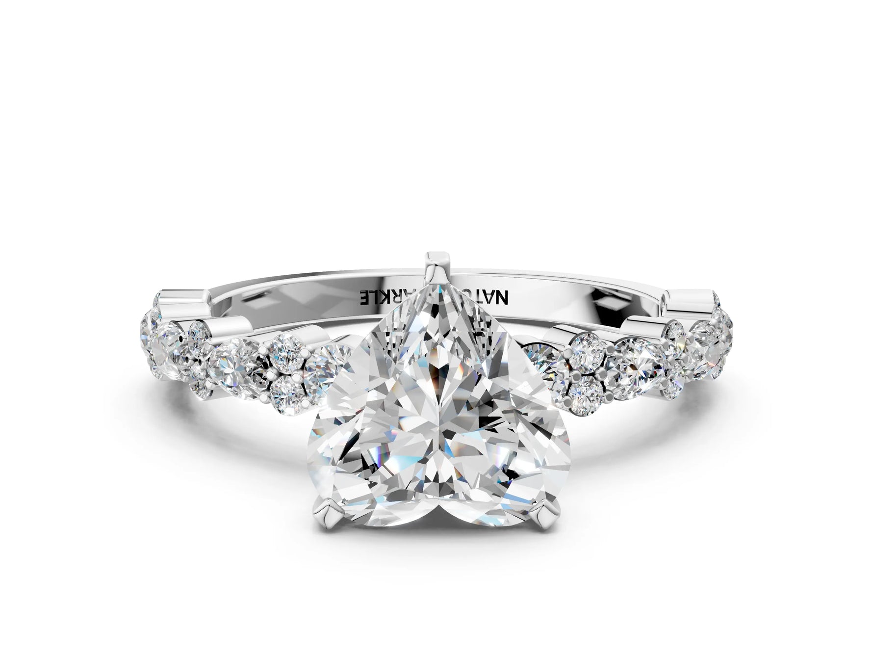 Heart Cut Diamond Solitaire Ring in White gold with Pear and Round Cluster Band_12