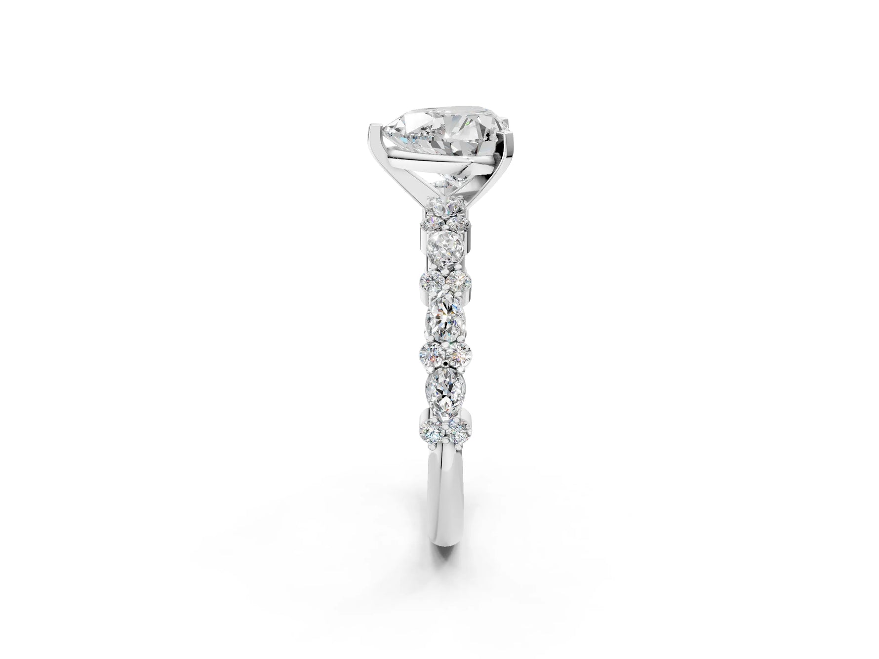 Heart Cut Diamond Solitaire Ring in White gold with Pear and Round Cluster Band_14
