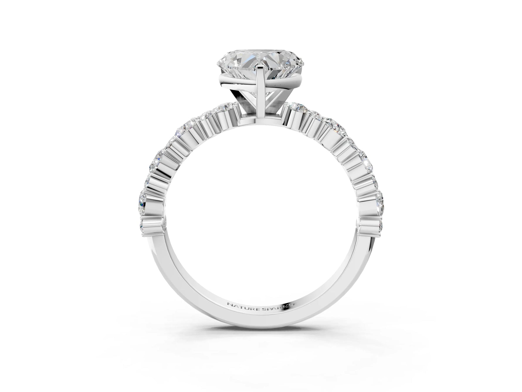 Heart Cut Diamond Solitaire Ring in White gold with Pear and Round Cluster Band_15