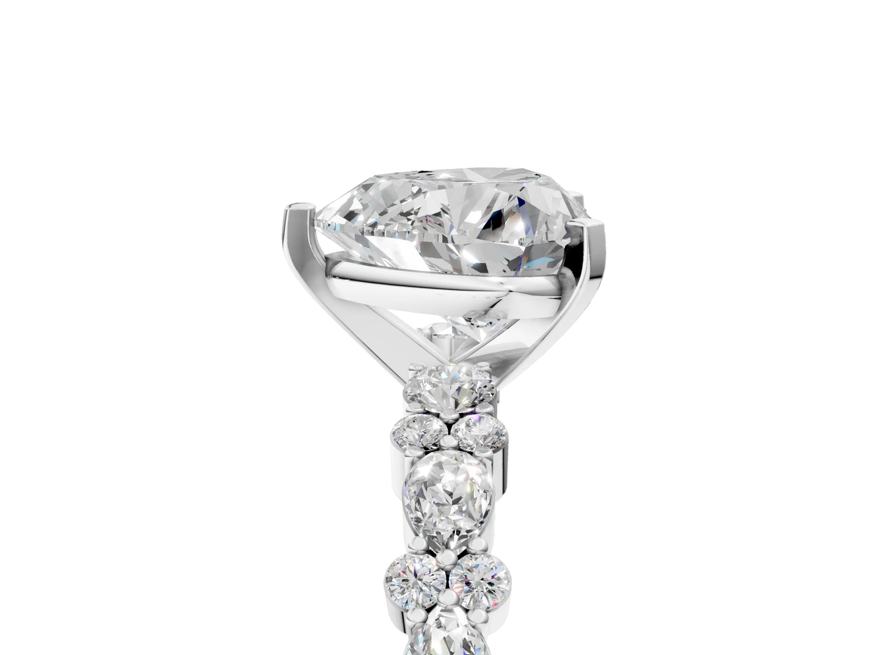Heart Cut Diamond Solitaire Ring in White gold with Pear and Round Cluster Band_17