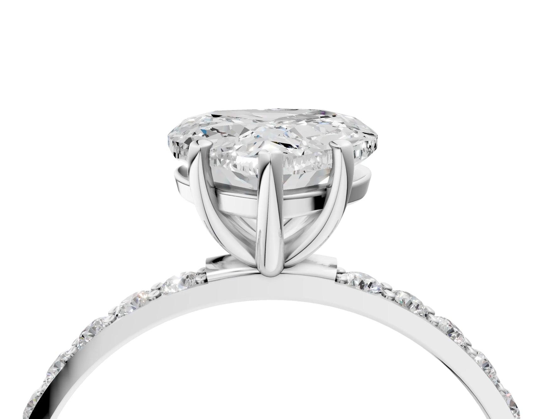 Heart Cut Diamond Solitaire Ring in White gold with Round Pavé Band_10