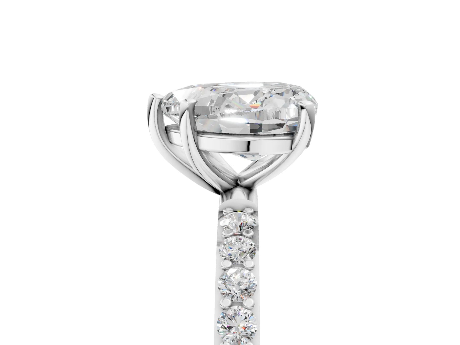 Heart Cut Diamond Solitaire Ring in White gold with Round Pavé Band_11