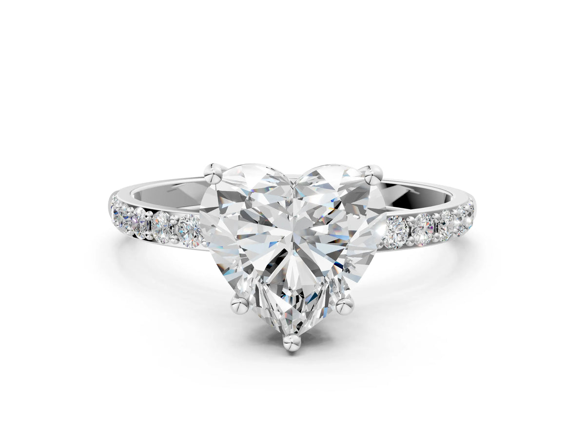 Heart Cut Diamond Solitaire Ring in White gold with Round Pavé Band_30