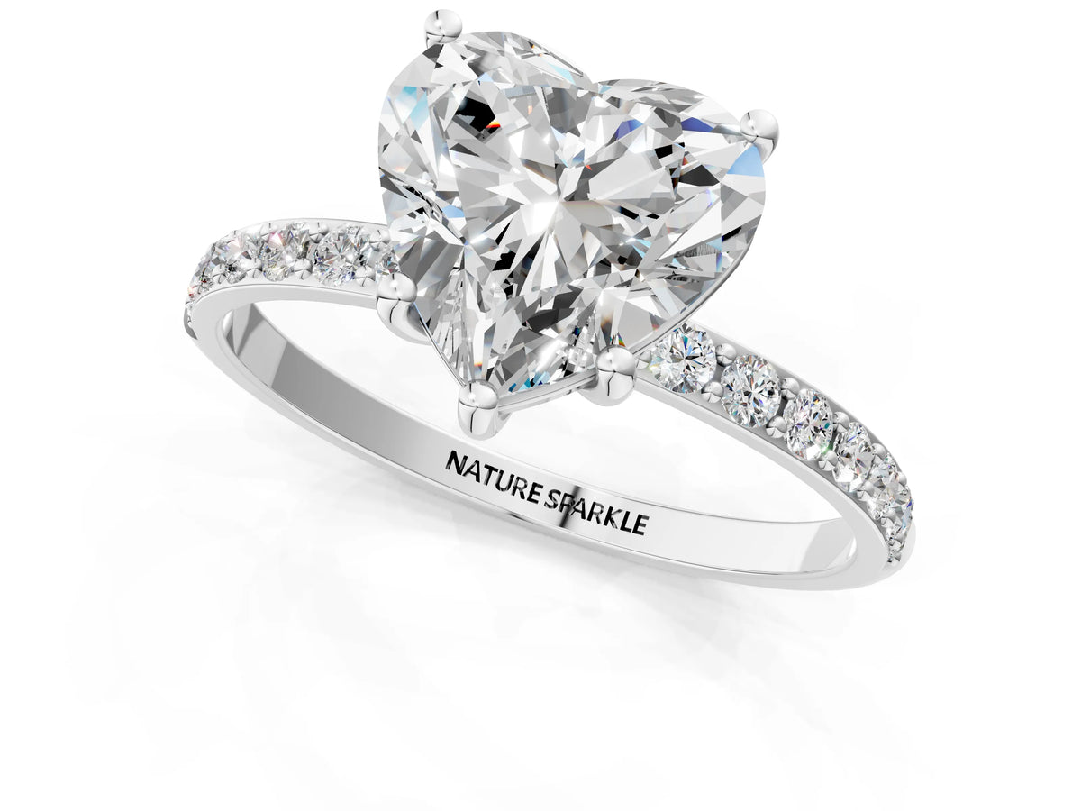 Heart Cut Diamond Solitaire Ring in White gold with Round Pavé Band_31