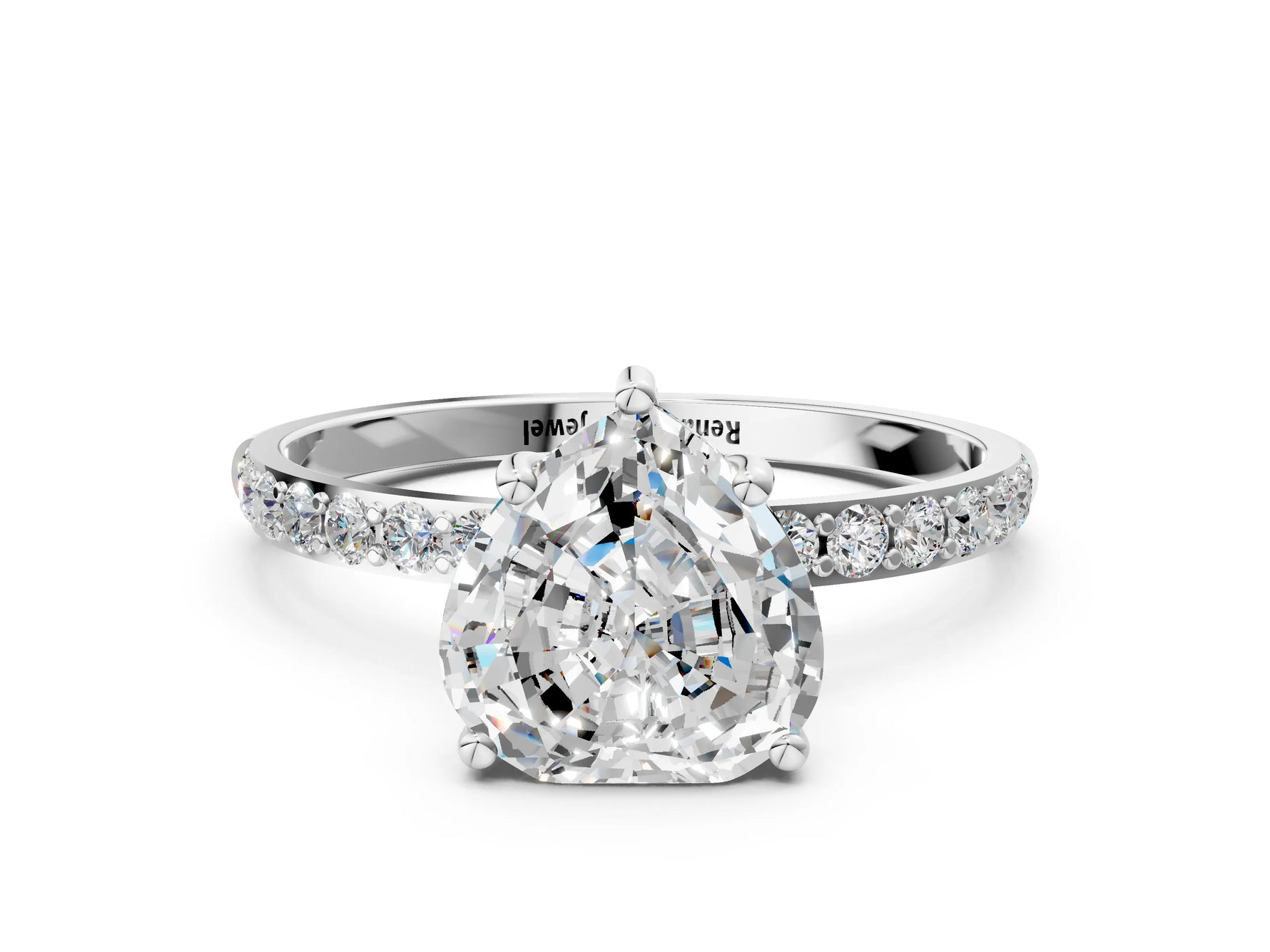 Heart Cut Diamond Solitaire Ring in White gold with Round Pavé Band_6