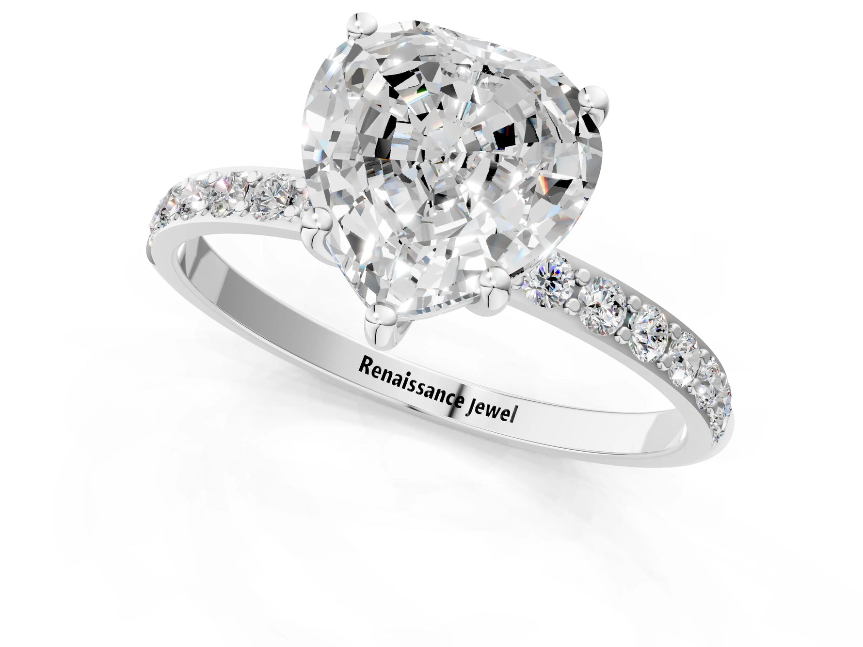 Heart Cut Diamond Solitaire Ring in White gold with Round Pavé Band_7