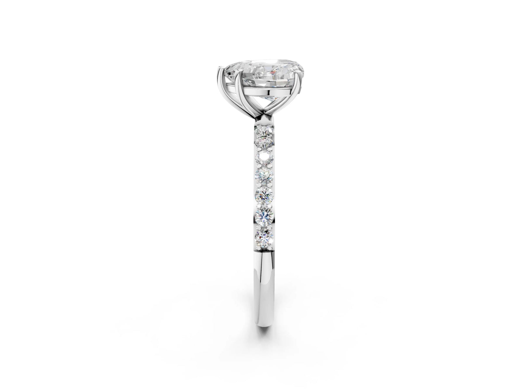 Heart Cut Diamond Solitaire Ring in White gold with Round Pavé Band_8