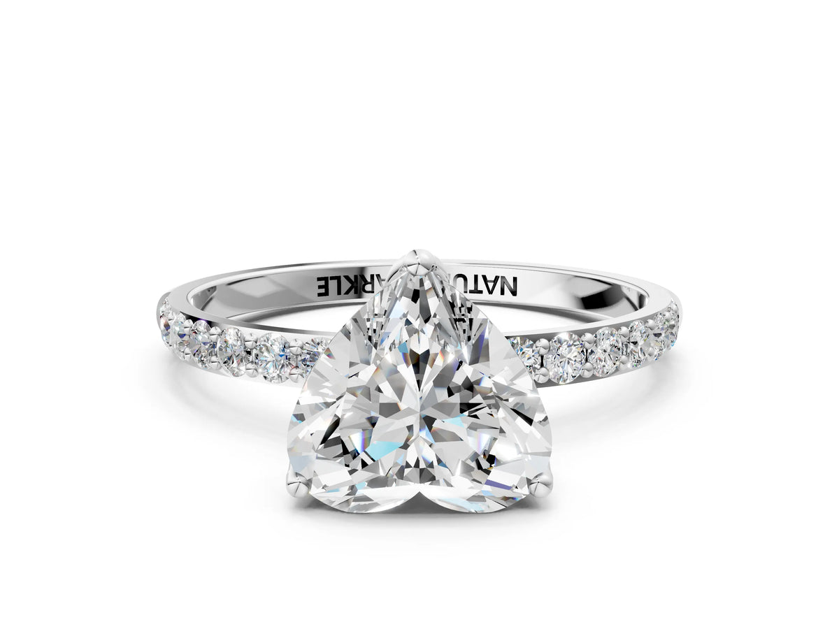 Heart Cut Diamond Solitaire Ring in White gold with Round Shared Prong Pavé Band_18