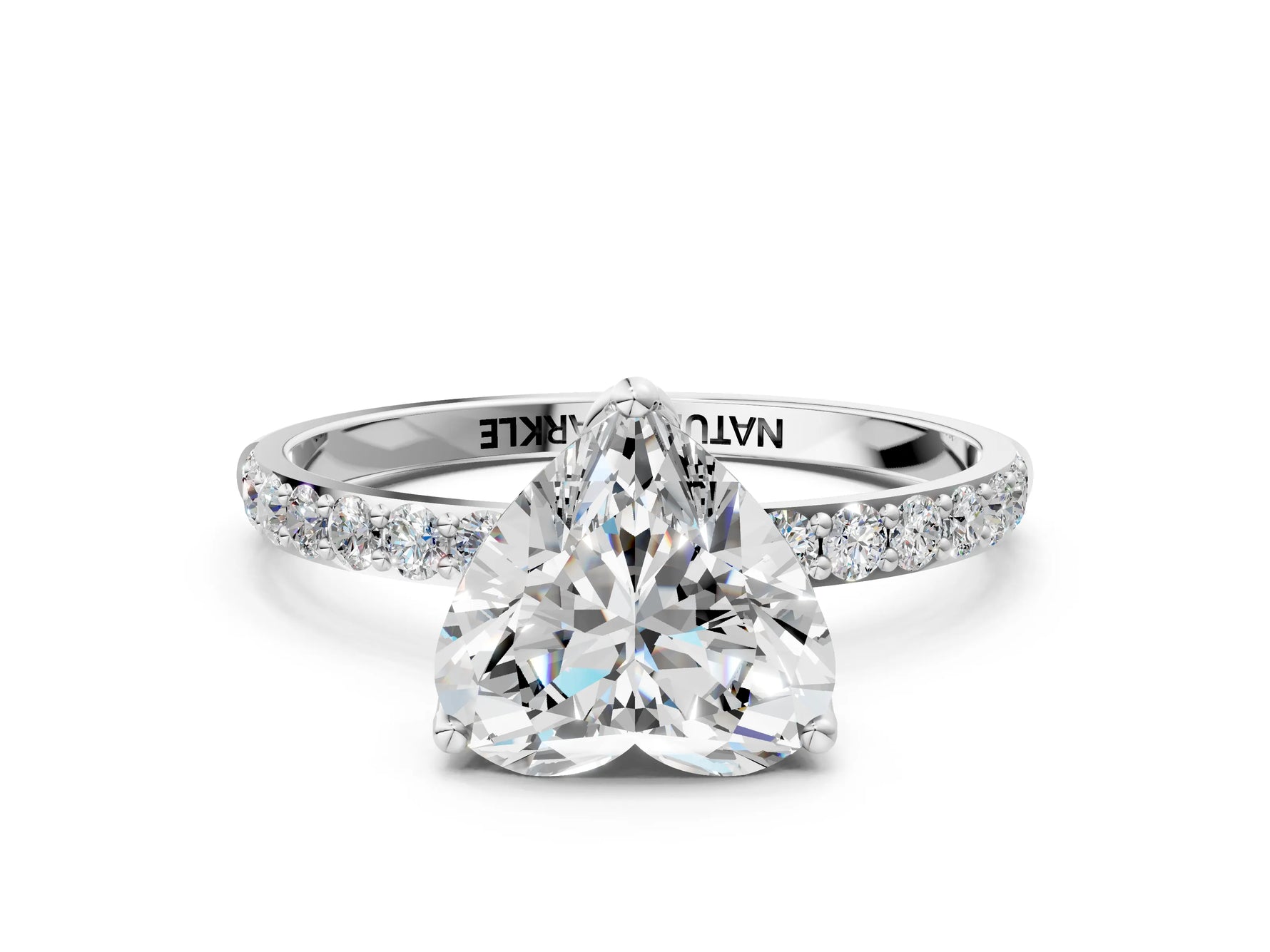 Heart Cut Diamond Solitaire Ring in White gold with Round Shared Prong Pavé Band_18