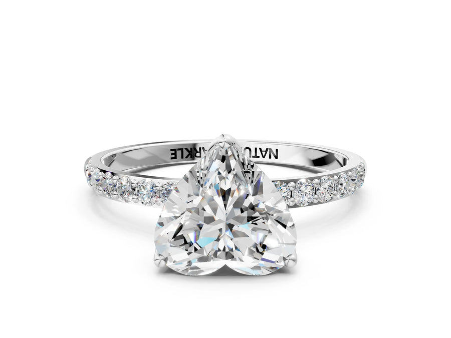 Heart Cut Diamond Solitaire Ring in White gold with Round Shared Prong Pavé Band