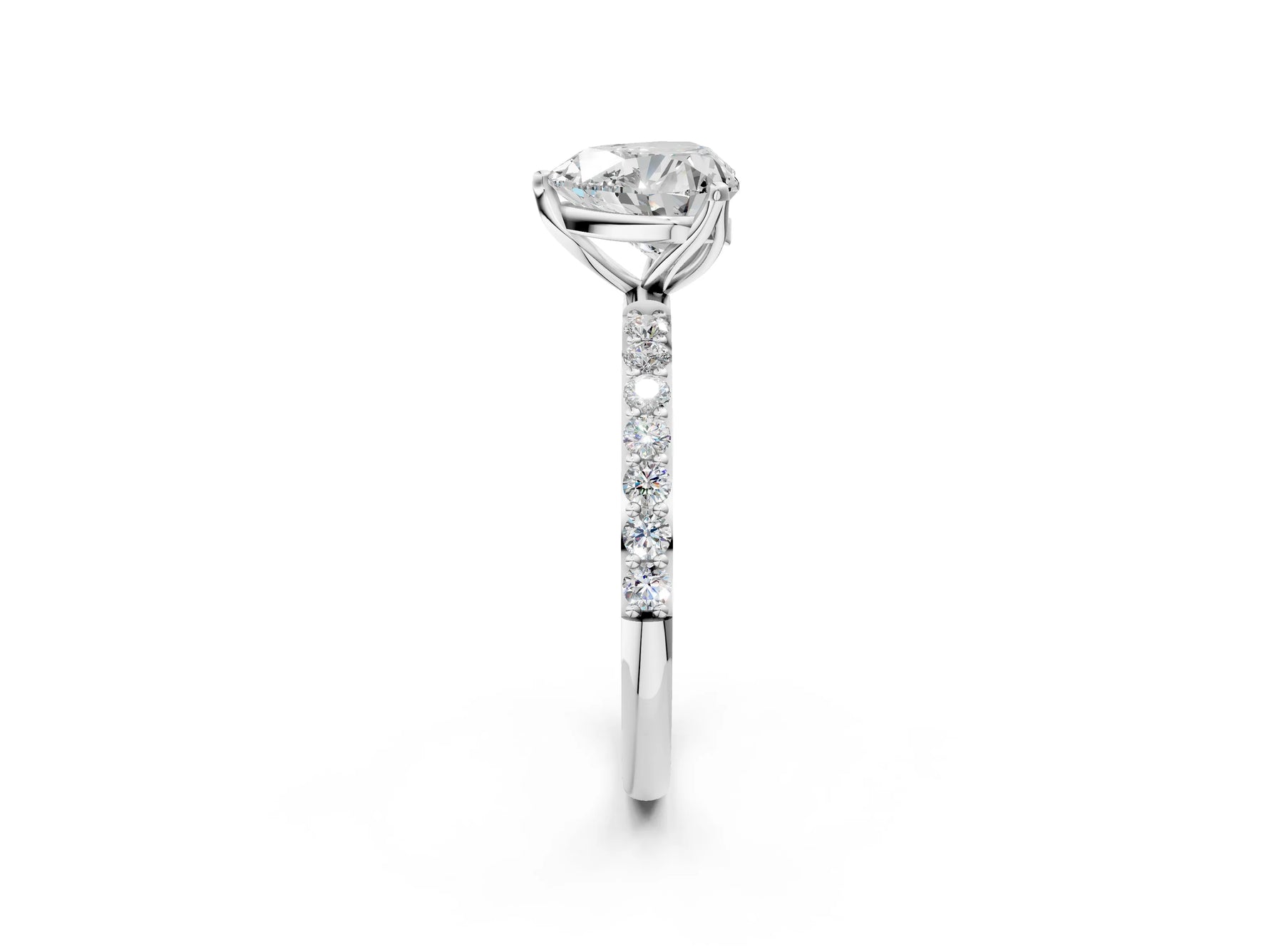 Heart Cut Diamond Solitaire Ring in White gold with Round Shared Prong Pavé Band_20