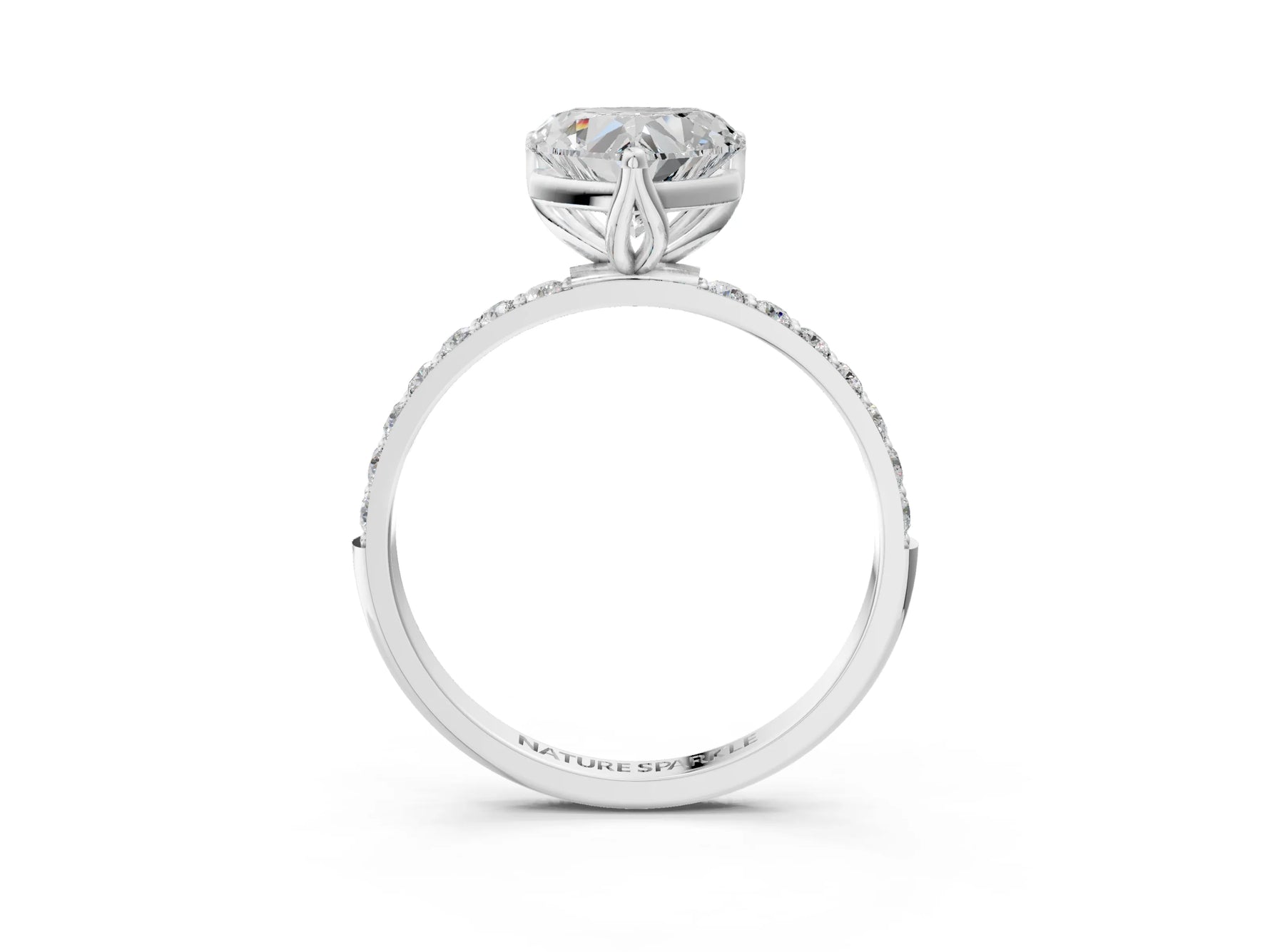 Heart Cut Diamond Solitaire Ring in White gold with Round Shared Prong Pavé Band_21