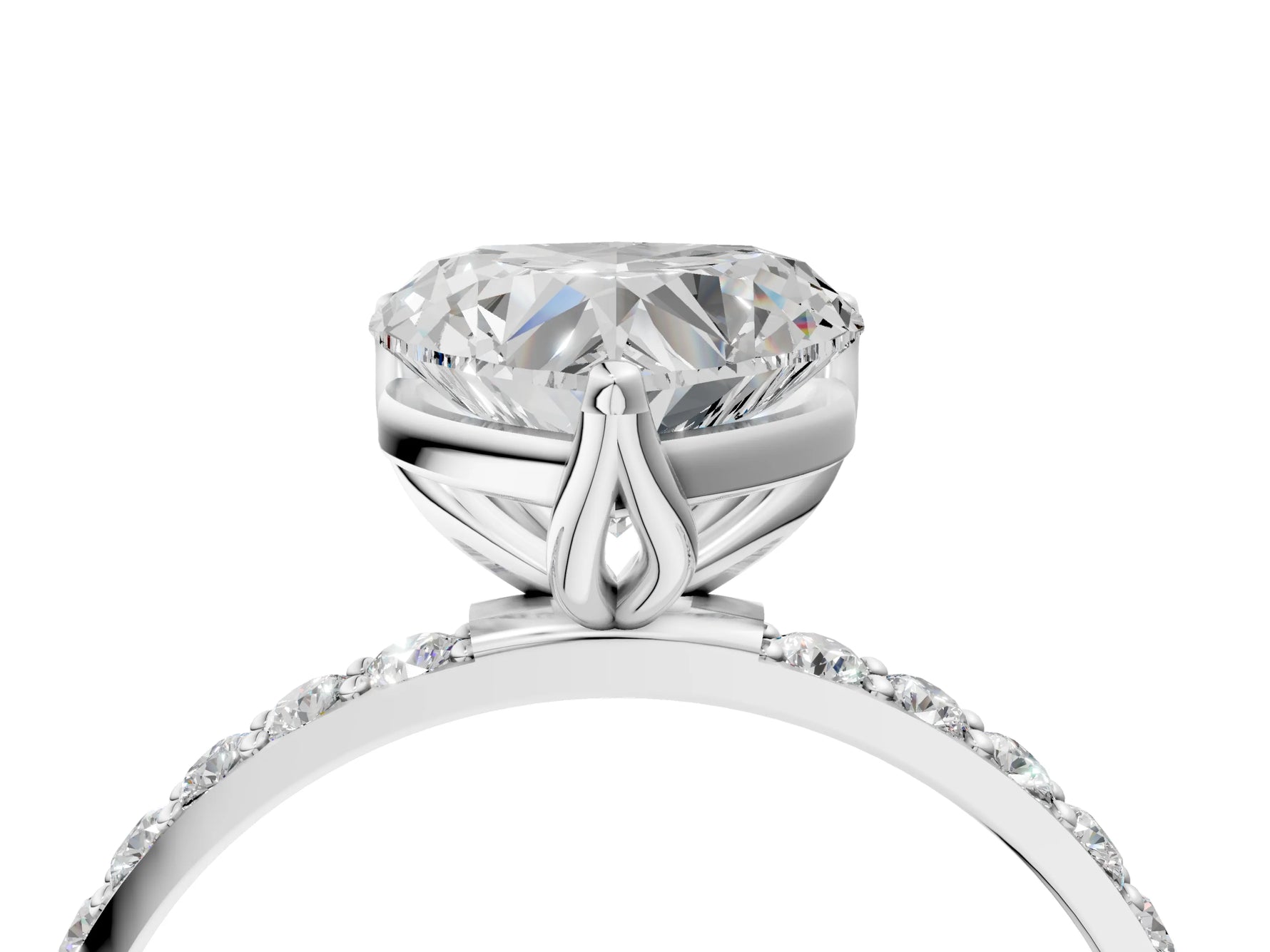 Heart Cut Diamond Solitaire Ring in White gold with Round Shared Prong Pavé Band_22