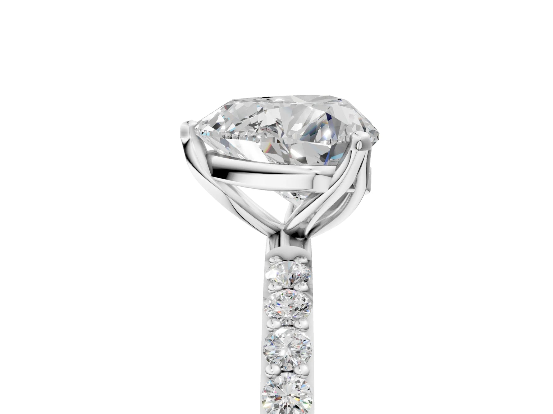 Heart Cut Diamond Solitaire Ring in White gold with Round Shared Prong Pavé Band_23