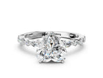 Heart Cut Diamond Solitaire Ring in White gold with Shared Prong Marquise and Round Side Stones_12