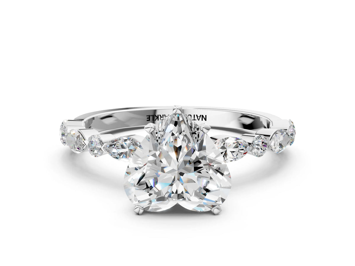 Heart Cut Diamond Solitaire Ring in White gold with Shared Prong Marquise and Round Side Stones_36