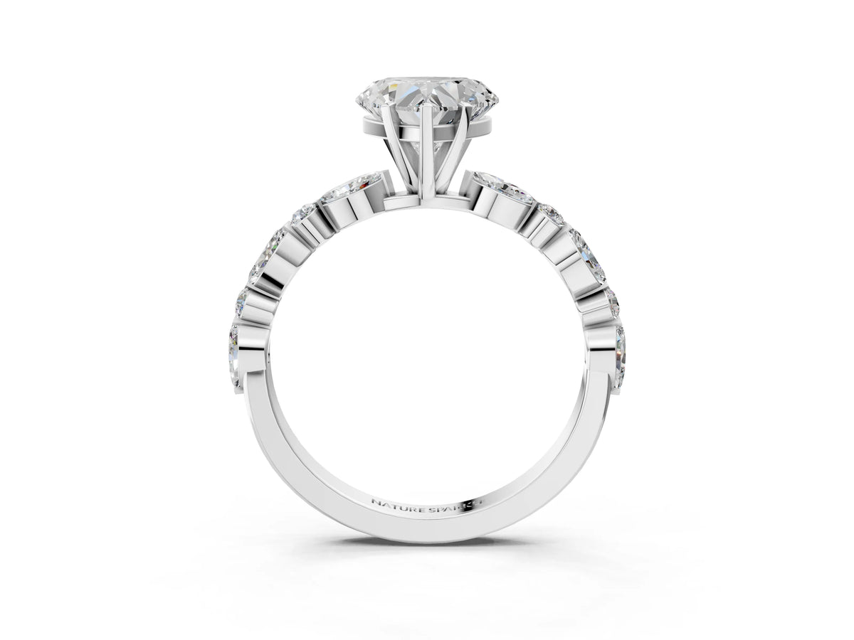 Heart Cut Diamond Solitaire Ring in White gold with Shared Prong Marquise and Round Side Stones_39