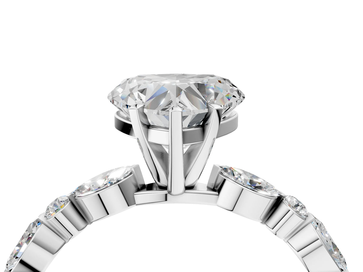 Heart Cut Diamond Solitaire Ring in White gold with Shared Prong Marquise and Round Side Stones_40
