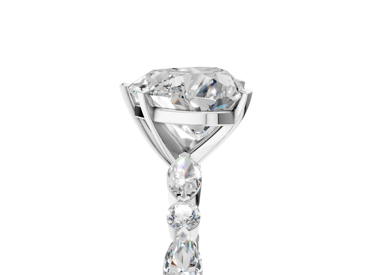 Heart Cut Diamond Solitaire Ring in White gold with Shared Prong Marquise and Round Side Stones_41