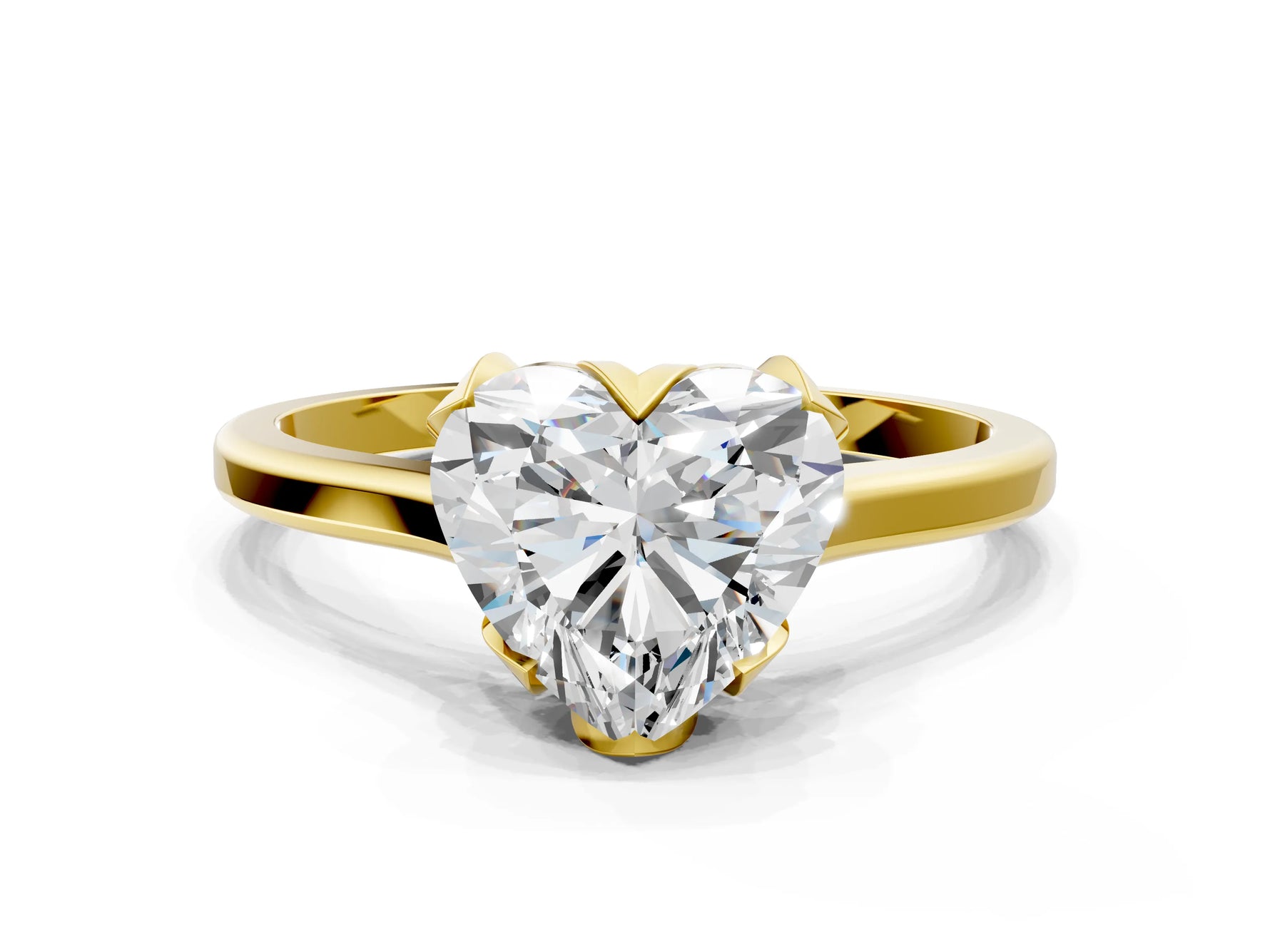 Heart Cut Diamond Solitaire Ring in Yellow gold with Flower Prong Setting_18