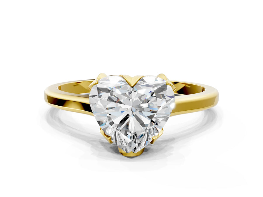Heart Cut Diamond Solitaire Ring in Yellow gold with Flower Prong Setting