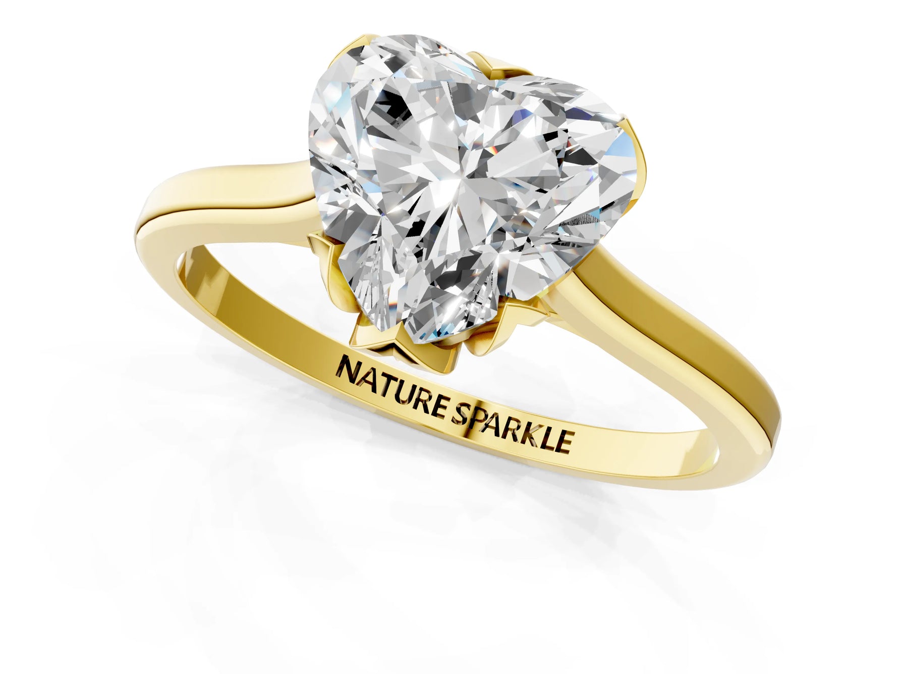 Heart Cut Diamond Solitaire Ring in Yellow gold with Flower Prong Setting_19